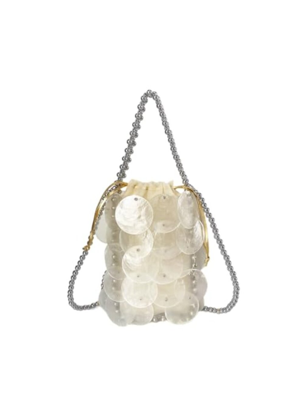 Shell Woven Mini Bucket Handbag Beaded Chain Summer Beach Party